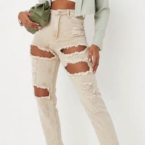 Misguided high rise Riot distressed jeans in the color stone